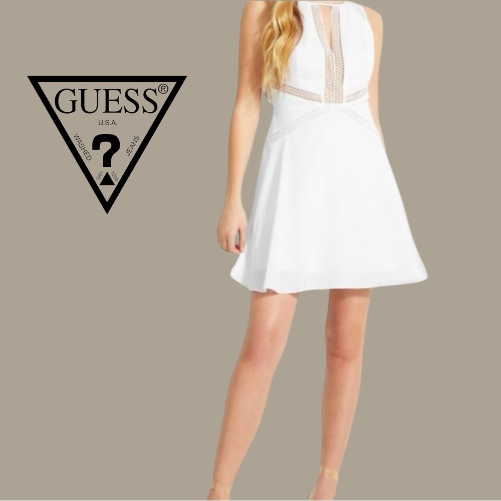 🌷GUESS White Lace Inset Fit & Flare Dress Size 4 3/$30